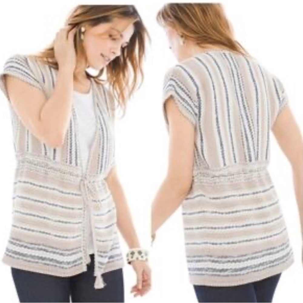 CHICO’S Striped Open Knit Vest Sweater Size 2/US Large